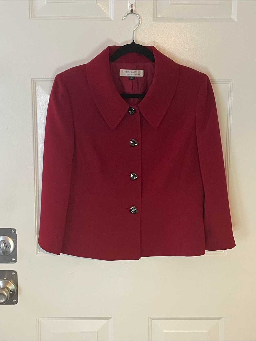 Tahari ASL Deep Red Tailored Button-Front Blazer